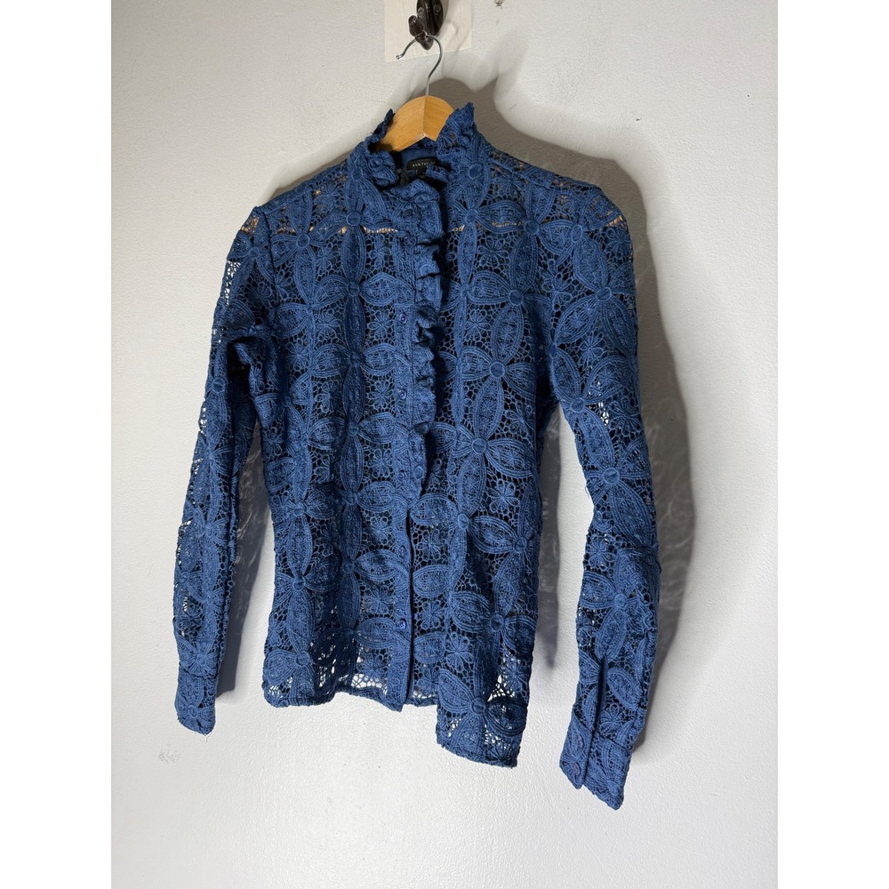 Ann Taylor Royal Blue Floral Crochet Lace Sleeveless Shell Top XS